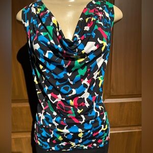 Calvin Klein Blue Green Sleeveless Ruched Blouse